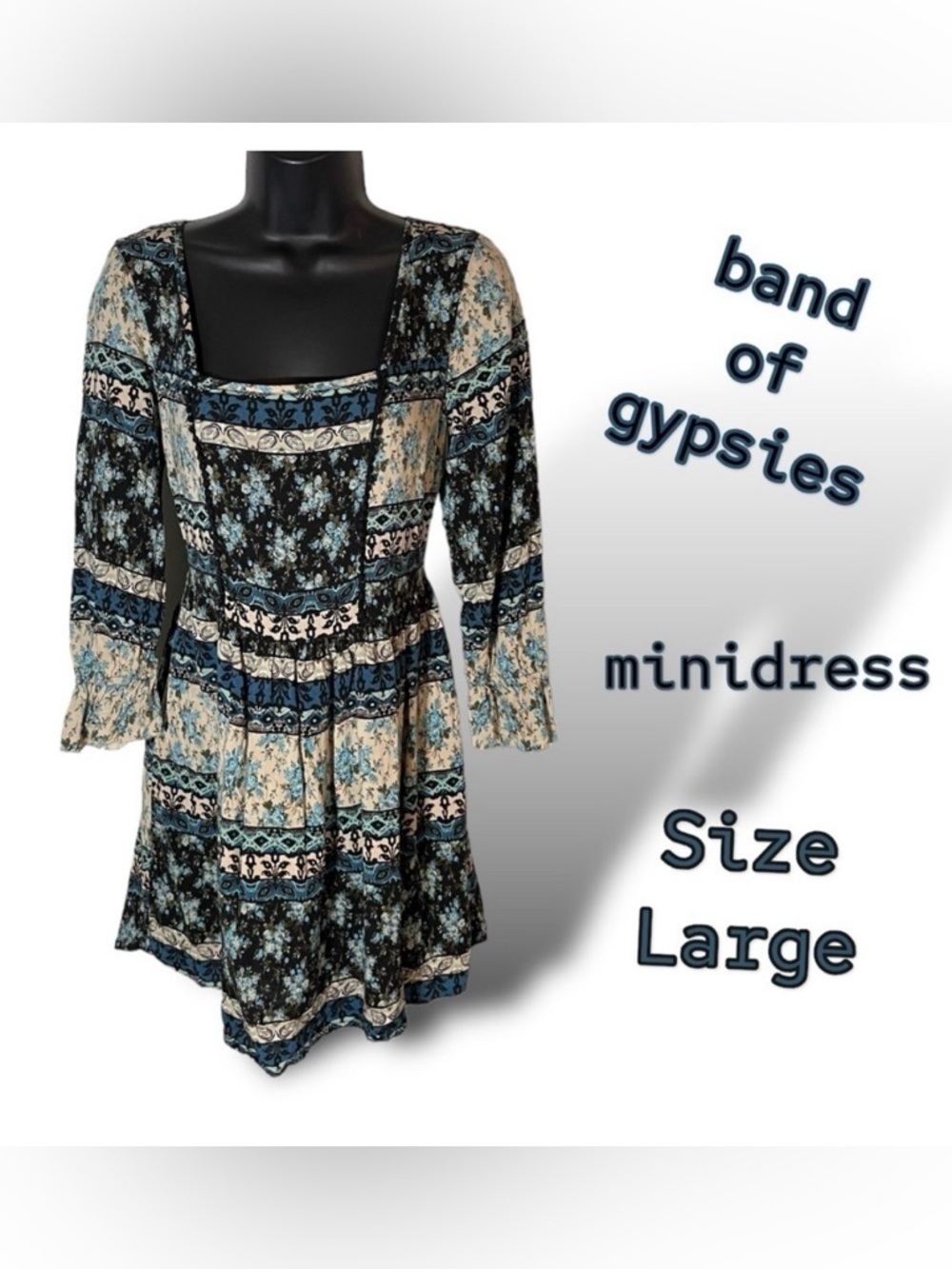 Band Of Gypsies Multicolor Boho Mini Short Dress Tie Back Rayon Size Large